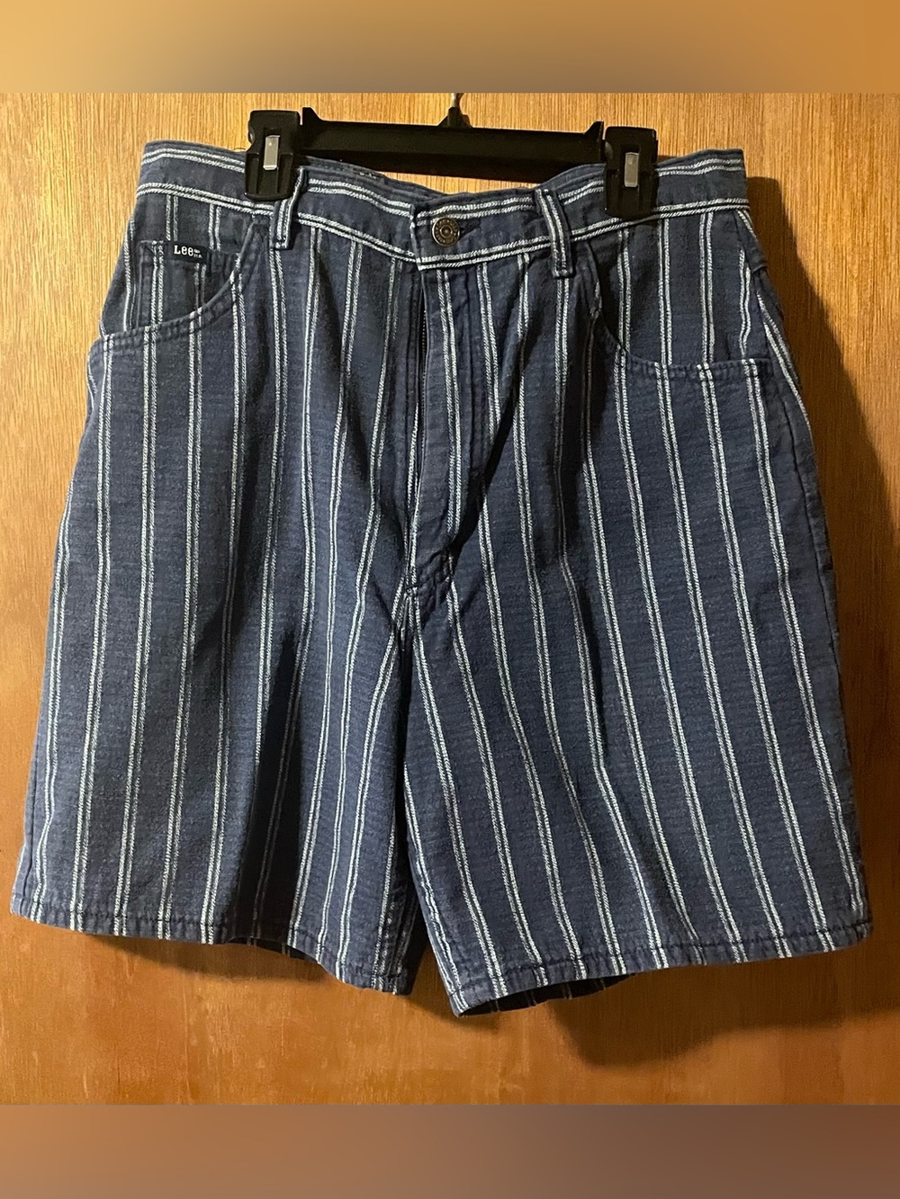 Women’s Vintage 90s Lee Dark Blue & White Striped Shorts. Mom Shorts Size 14 Reg